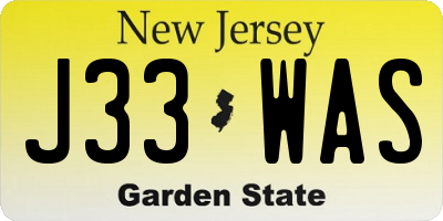 NJ license plate J33WAS