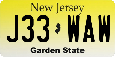 NJ license plate J33WAW