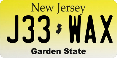 NJ license plate J33WAX
