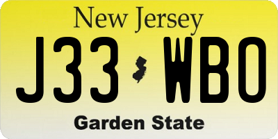 NJ license plate J33WBO