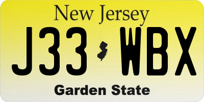 NJ license plate J33WBX