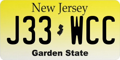 NJ license plate J33WCC