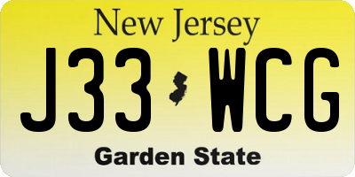 NJ license plate J33WCG