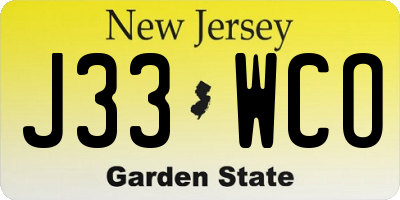 NJ license plate J33WCO