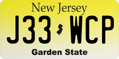 NJ license plate J33WCP