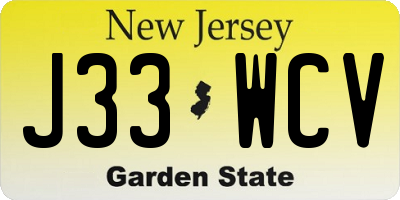 NJ license plate J33WCV