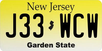NJ license plate J33WCW