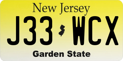 NJ license plate J33WCX