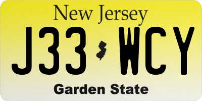 NJ license plate J33WCY
