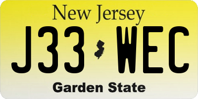 NJ license plate J33WEC