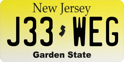 NJ license plate J33WEG