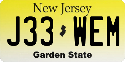 NJ license plate J33WEM