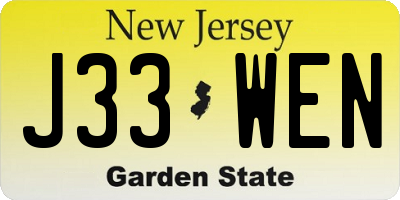 NJ license plate J33WEN