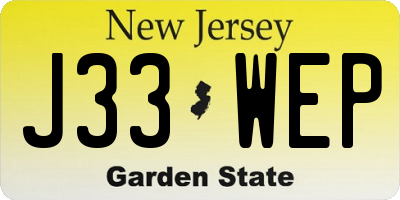 NJ license plate J33WEP