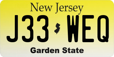 NJ license plate J33WEQ