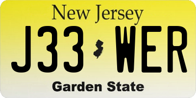 NJ license plate J33WER