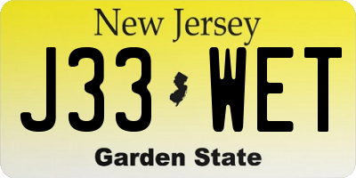 NJ license plate J33WET