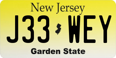 NJ license plate J33WEY