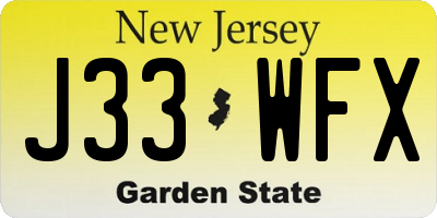 NJ license plate J33WFX