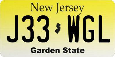NJ license plate J33WGL