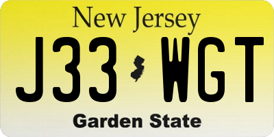 NJ license plate J33WGT