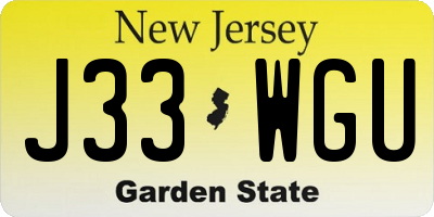 NJ license plate J33WGU