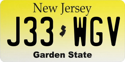NJ license plate J33WGV