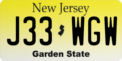 NJ license plate J33WGW
