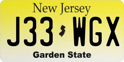 NJ license plate J33WGX