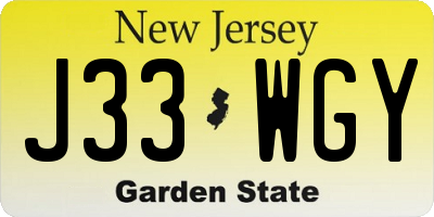 NJ license plate J33WGY