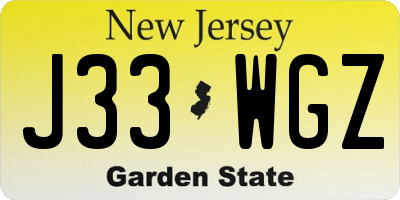 NJ license plate J33WGZ