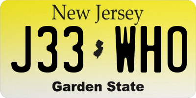 NJ license plate J33WHO