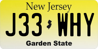 NJ license plate J33WHY