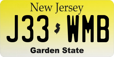 NJ license plate J33WMB