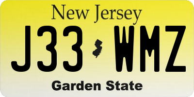 NJ license plate J33WMZ