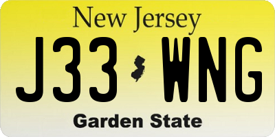 NJ license plate J33WNG