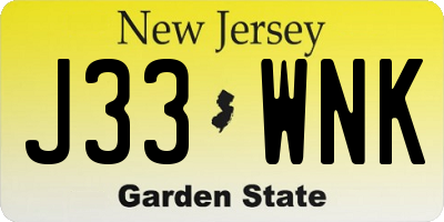 NJ license plate J33WNK