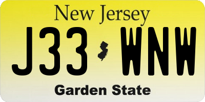 NJ license plate J33WNW