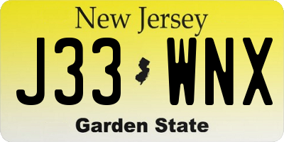 NJ license plate J33WNX