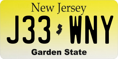 NJ license plate J33WNY