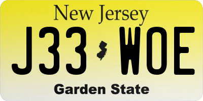NJ license plate J33WOE