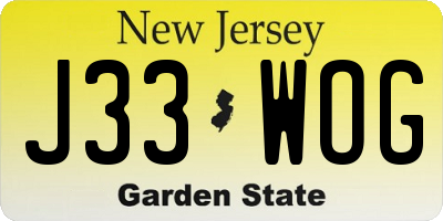 NJ license plate J33WOG