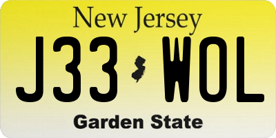 NJ license plate J33WOL