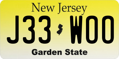 NJ license plate J33WOO