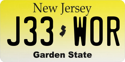 NJ license plate J33WOR