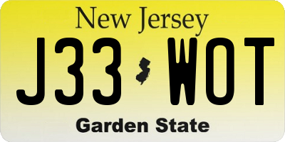 NJ license plate J33WOT