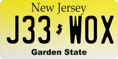 NJ license plate J33WOX