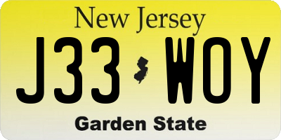 NJ license plate J33WOY