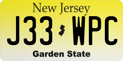 NJ license plate J33WPC