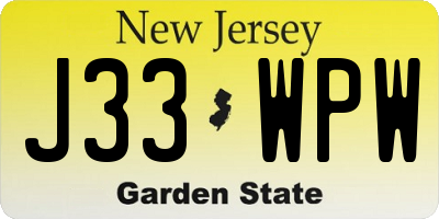 NJ license plate J33WPW